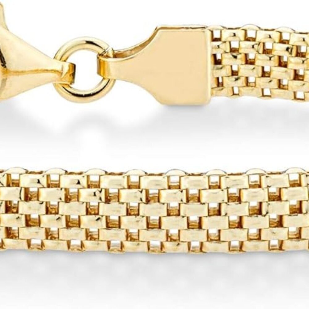 18k Gold Over Sterling Silver Italian Mesh Link Chain Bracelet For Women, 925 Ma
